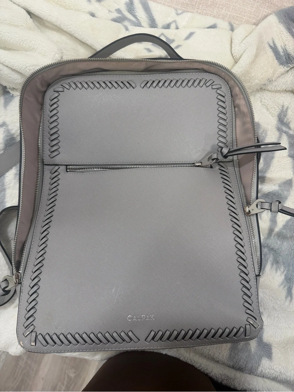 Calpak Gray Leather Laptop Backpack